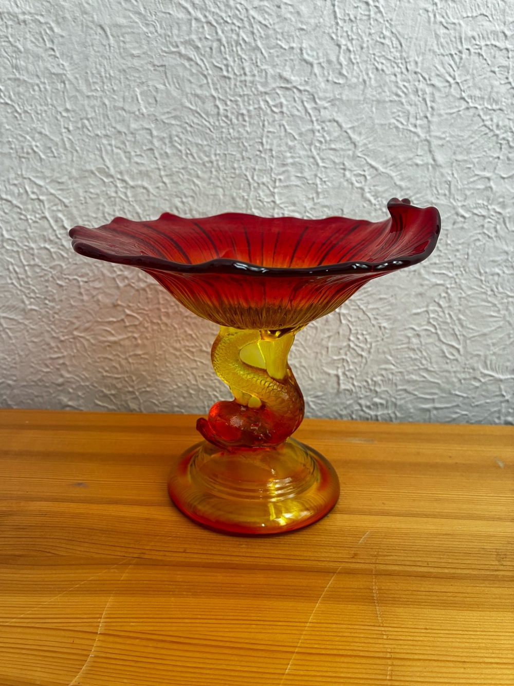 Amberina Glass Dolphin Fish Compote Candy Dish vtg